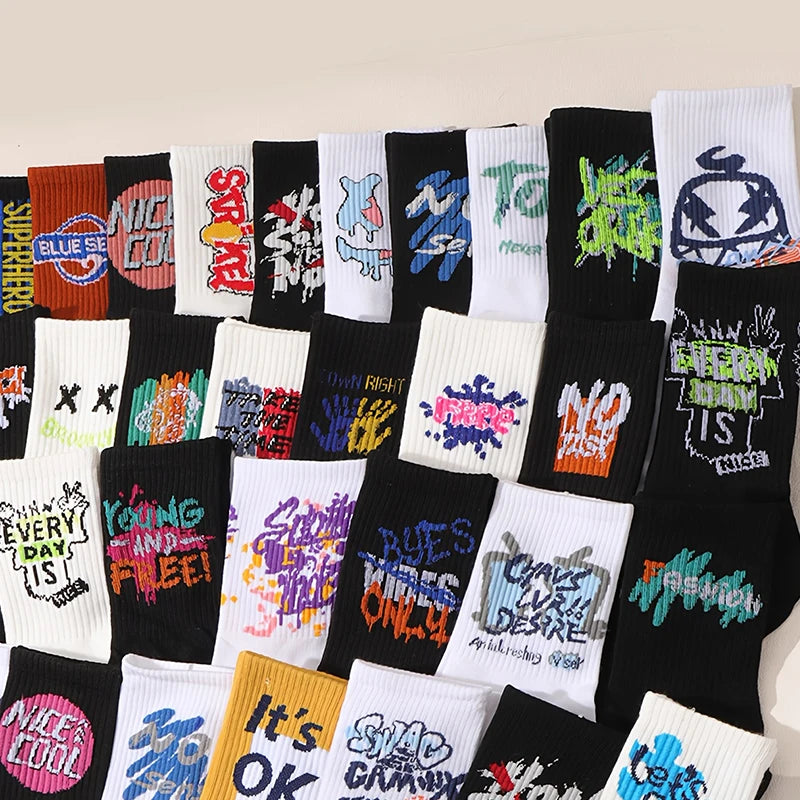 Hip-Hop Socken Lang — Street Style Unisex | 5 oder 10 Paar | EU 36–43
