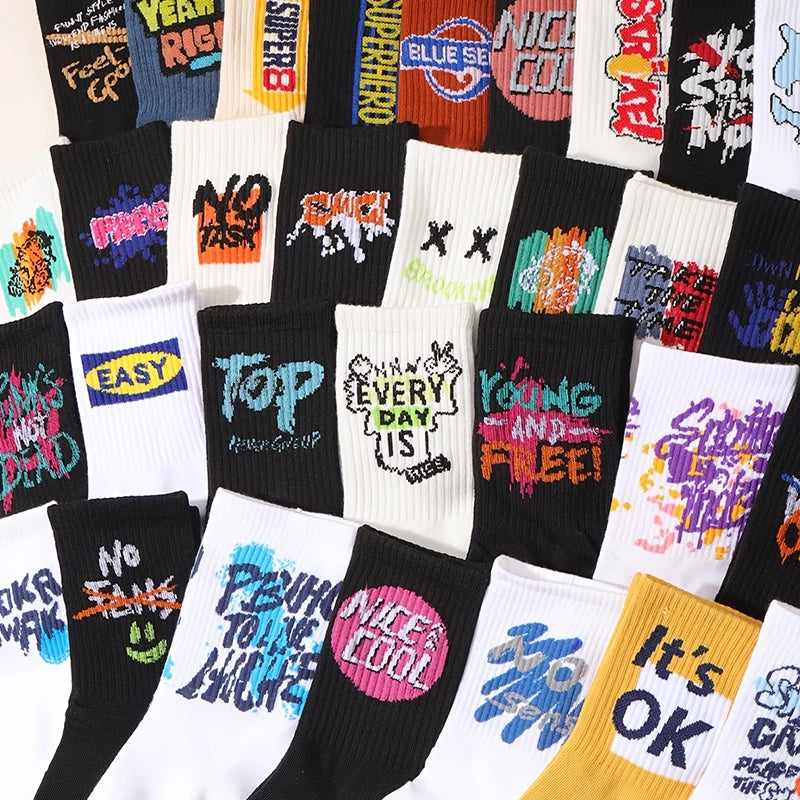Hip-Hop Socken Lang — Street Style Unisex | 5 oder 10 Paar | EU 36–43