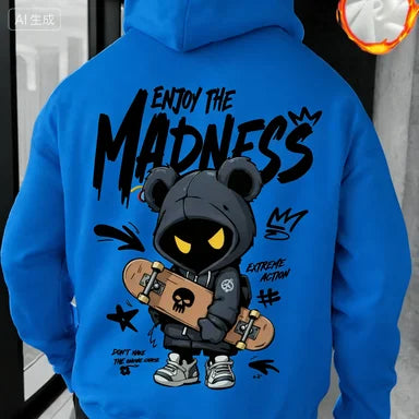 Herren Oversized Bear Print Hoodie – Casual Streetwear Sweatshirt