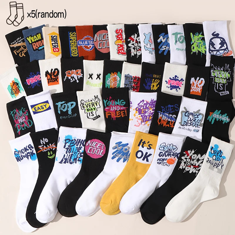 Hip-Hop Socken Lang — Street Style Unisex | 5 oder 10 Paar | EU 36–43