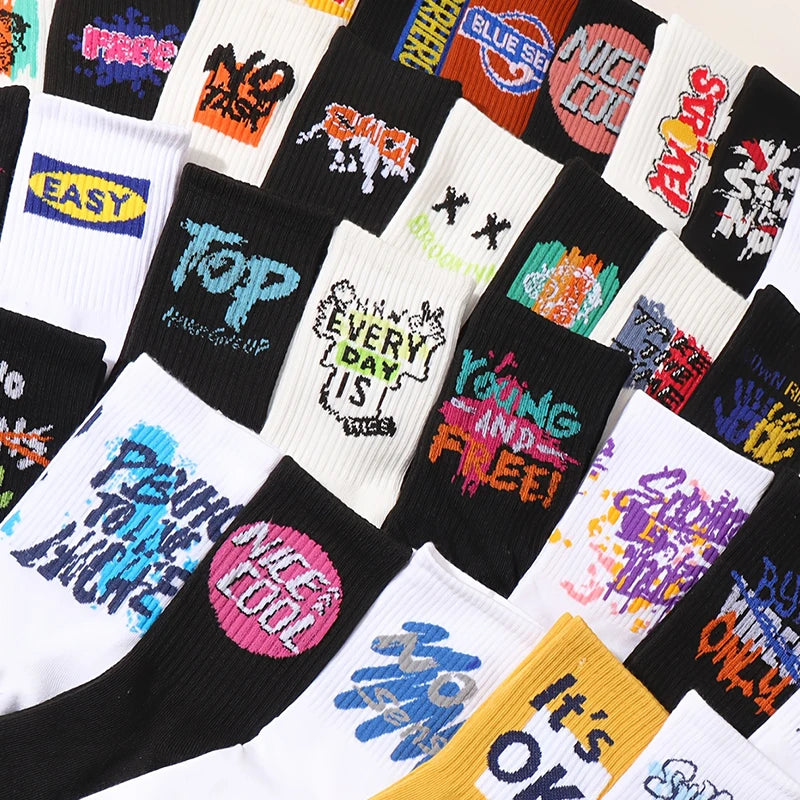 Hip-Hop Socken Lang — Street Style Unisex | 5 oder 10 Paar | EU 36–43