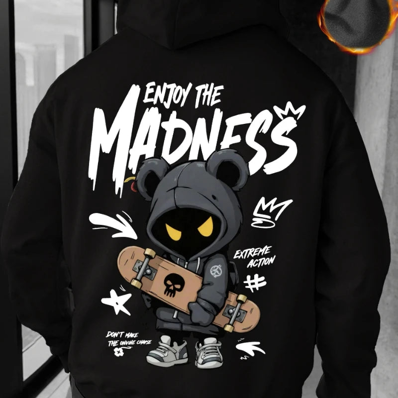 Herren Oversized Bear Print Hoodie – Casual Streetwear Sweatshirt