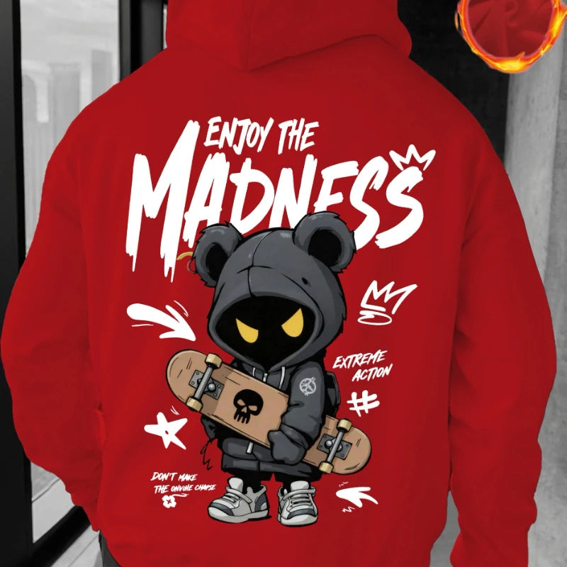 Herren Oversized Bear Print Hoodie – Casual Streetwear Sweatshirt