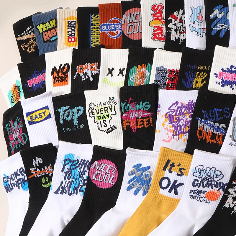 Hip-Hop Socken Lang — Street Style Unisex | 5 oder 10 Paar | EU 36–43