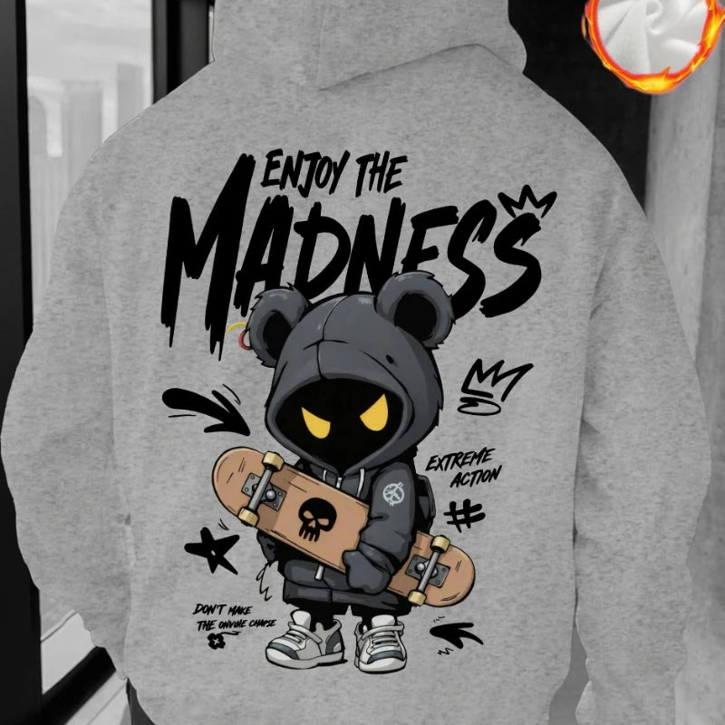 Herren Oversized Bear Print Hoodie – Casual Streetwear Sweatshirt