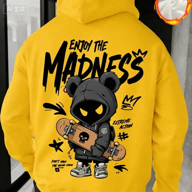 Herren Oversized Bear Print Hoodie – Casual Streetwear Sweatshirt